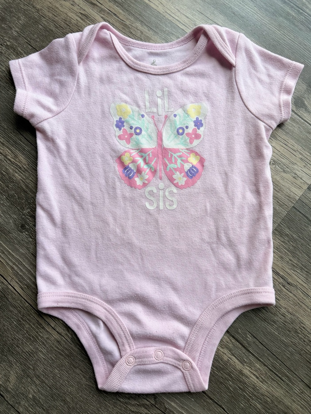 Lullaby Lane Pink 'Lil Sis' Butterfly Infant One-Piece Bodysuit 6-9M